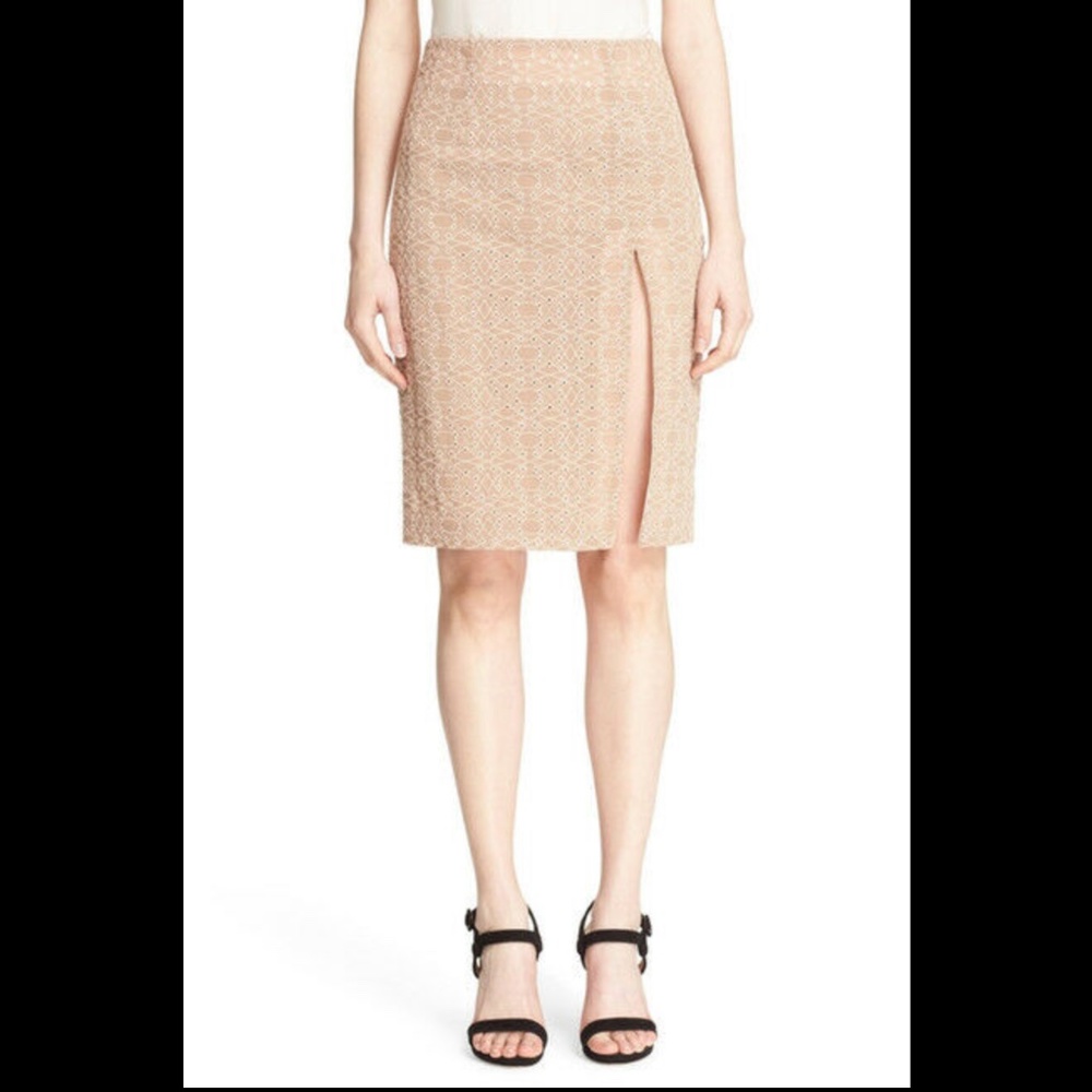 NWT $495 Jonathan Simkhai [ 4  ] Burlesque split Eyelet‎ Pencil Skirt Nude